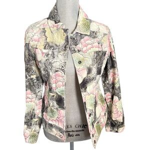 Super Cute! New Chico's Pink and Green Floral Jean Jacket